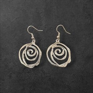 Circle Spiral Silver Plated Dangle Earrings